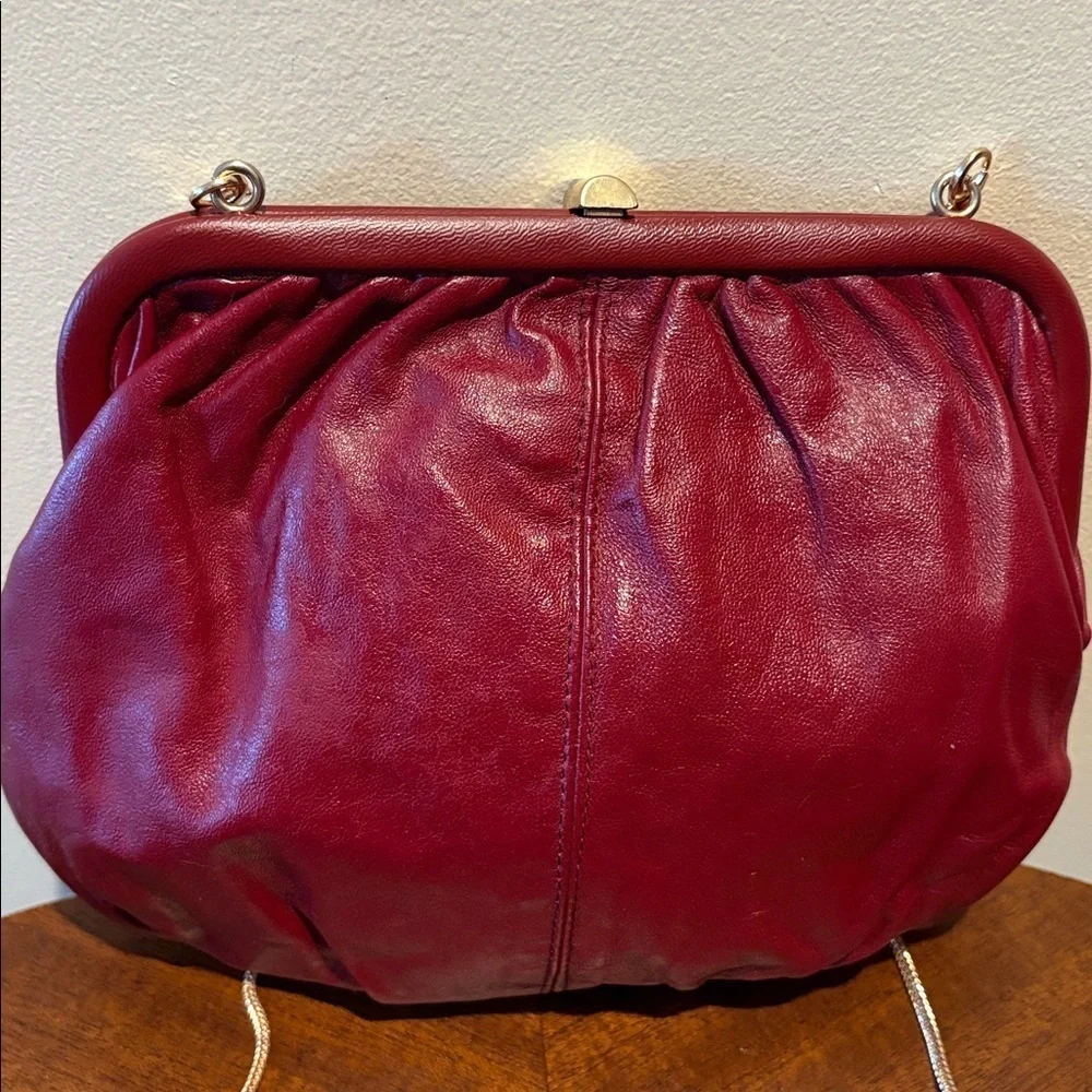 Italian Leather inside & out  Kisslock mini Bag  clutch  Crossbody bag burgundy